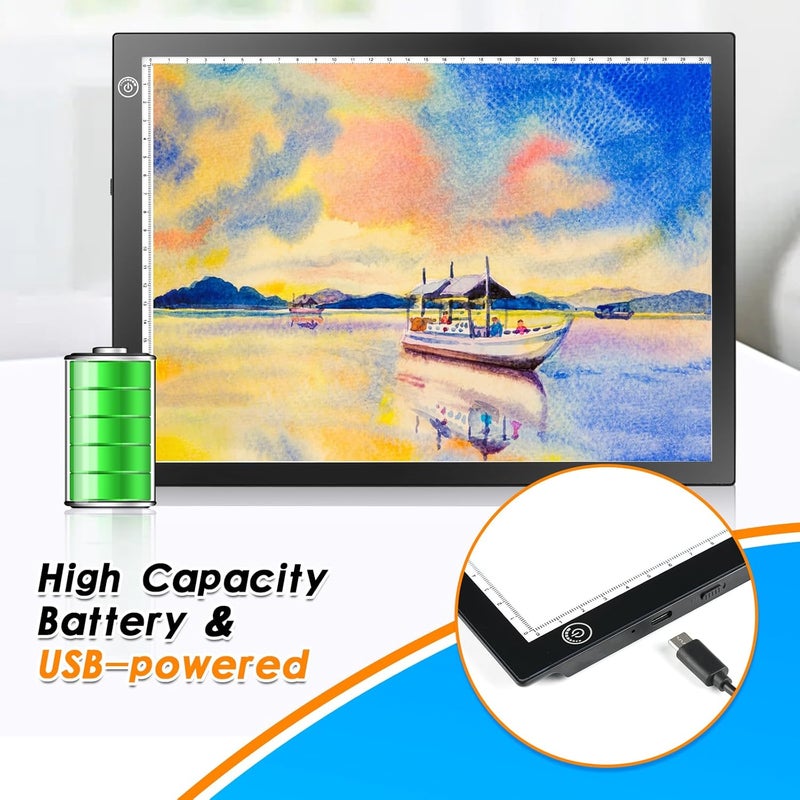 RTjoy Rechargeable A4 LED Light Tracing Pad, Adjustable Battery Powered Drawing Tablet, Artcraft Portable Light Copy Board for Tattoo Transferring, Diamond Art, Weeding Vinyl - Image 3